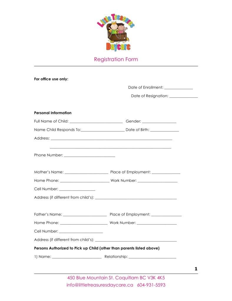 10 Daycare Application Form Templates PDF DOC Format Download