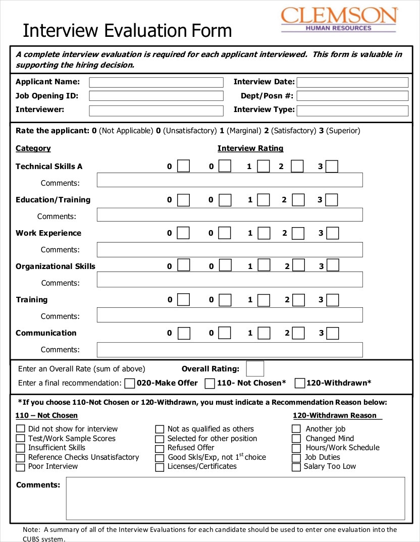 10 Interview Evaluation Form Examples To Download