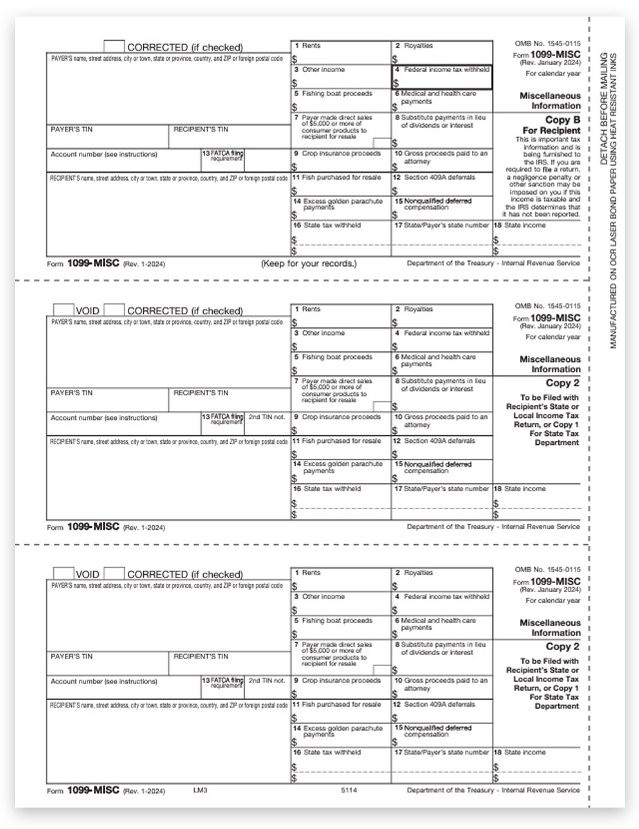 1099MISC Forms 3up For Recipient And Payer DiscountTaxForms