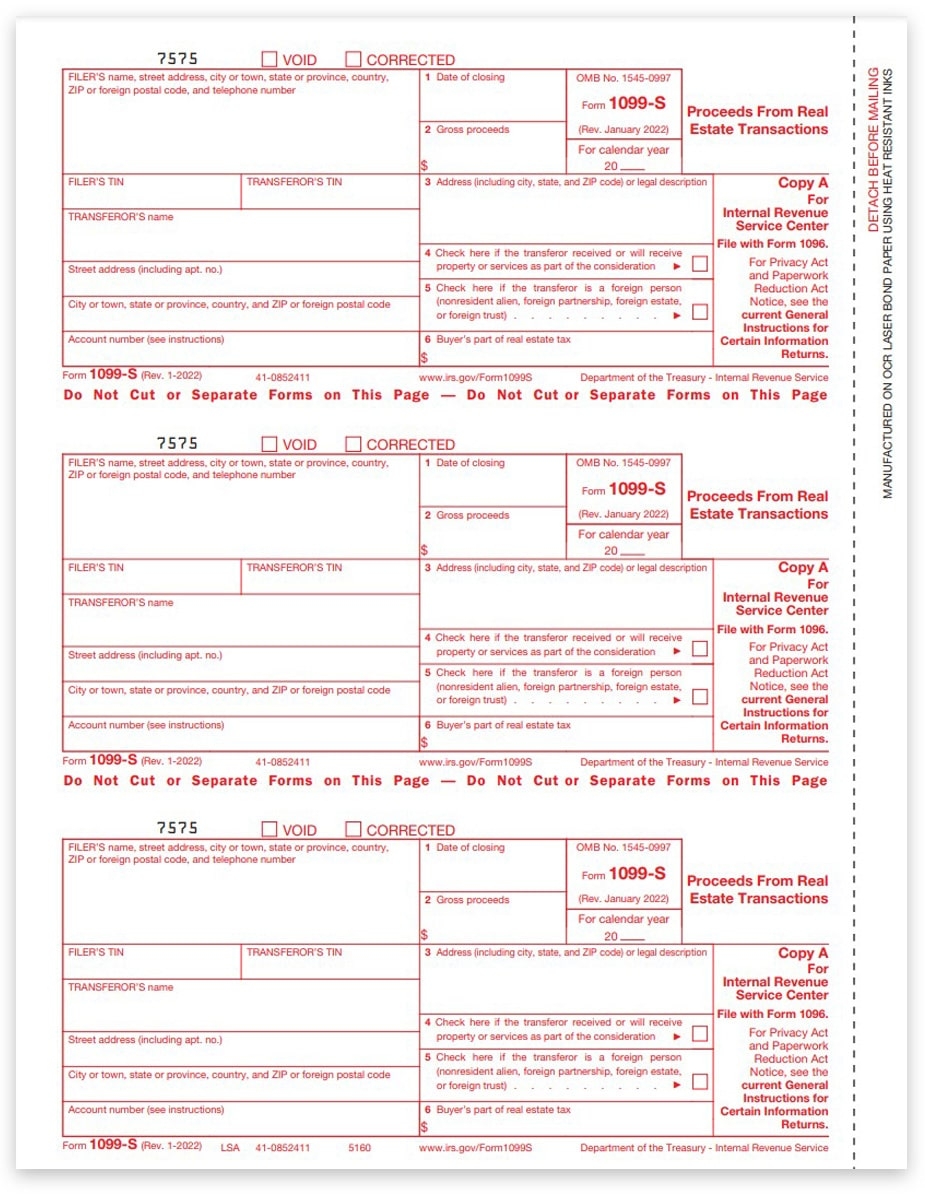 1099S Forms For Real Estate Proceeds IRS Copy DiscountTaxForms 1099S Forms For Real Estate Proceeds IRS Copy DiscountTaxForms