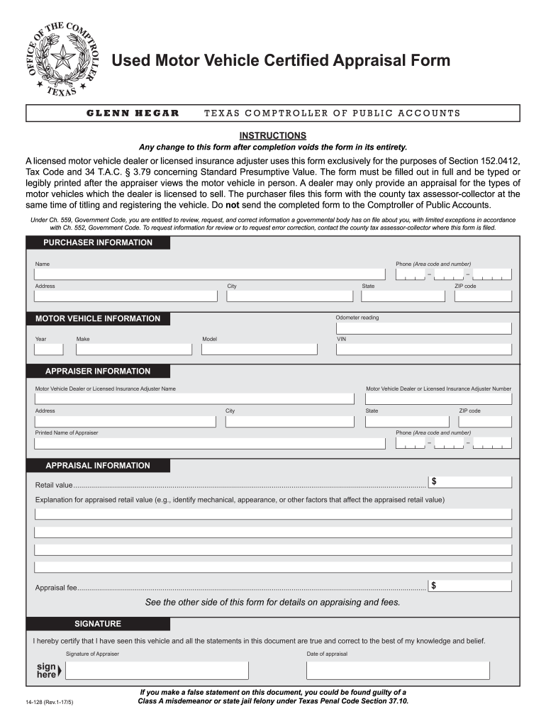 14 128 Used Motor Vehicle Certified Appraisal Fill Out Sign Online DocHub