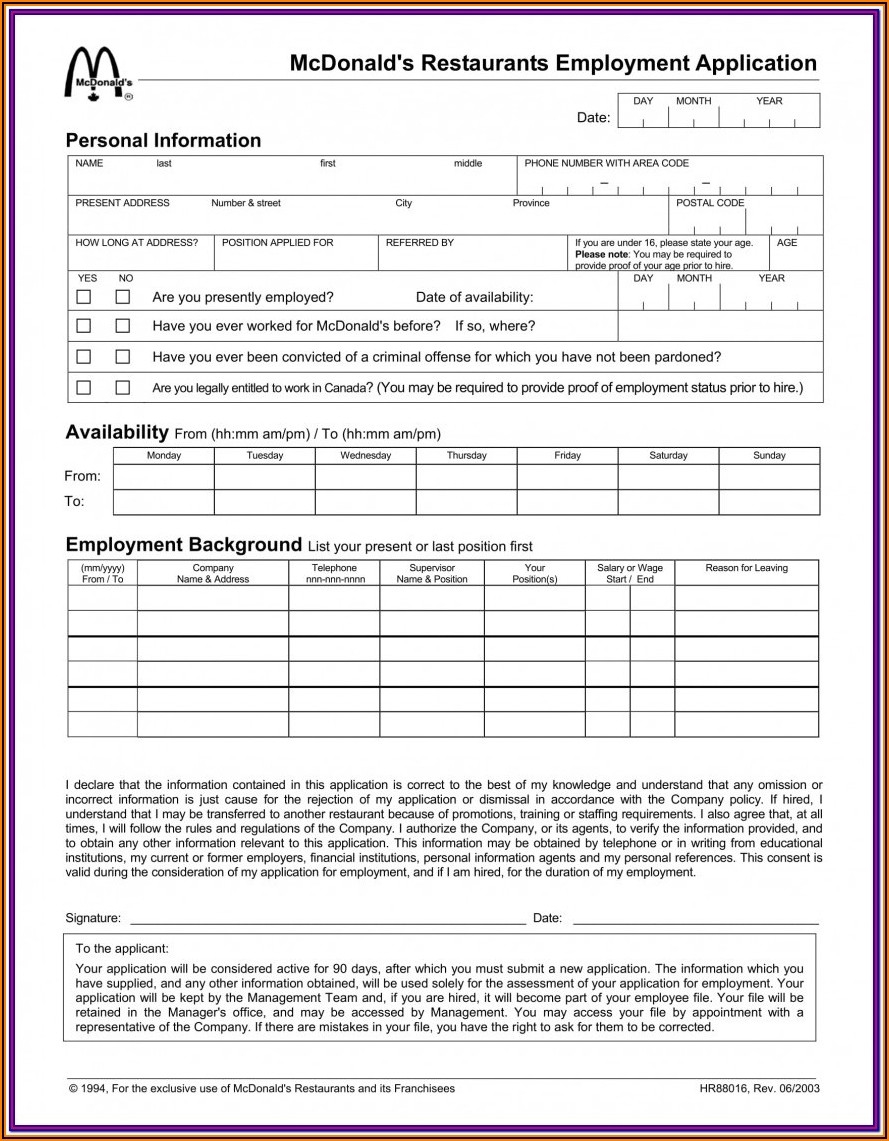 18 Printable Application For Mcdonalds Employment Forms And Worksheets Library 18 Printable Application For Mcdonalds Employment Forms And Worksheets Library