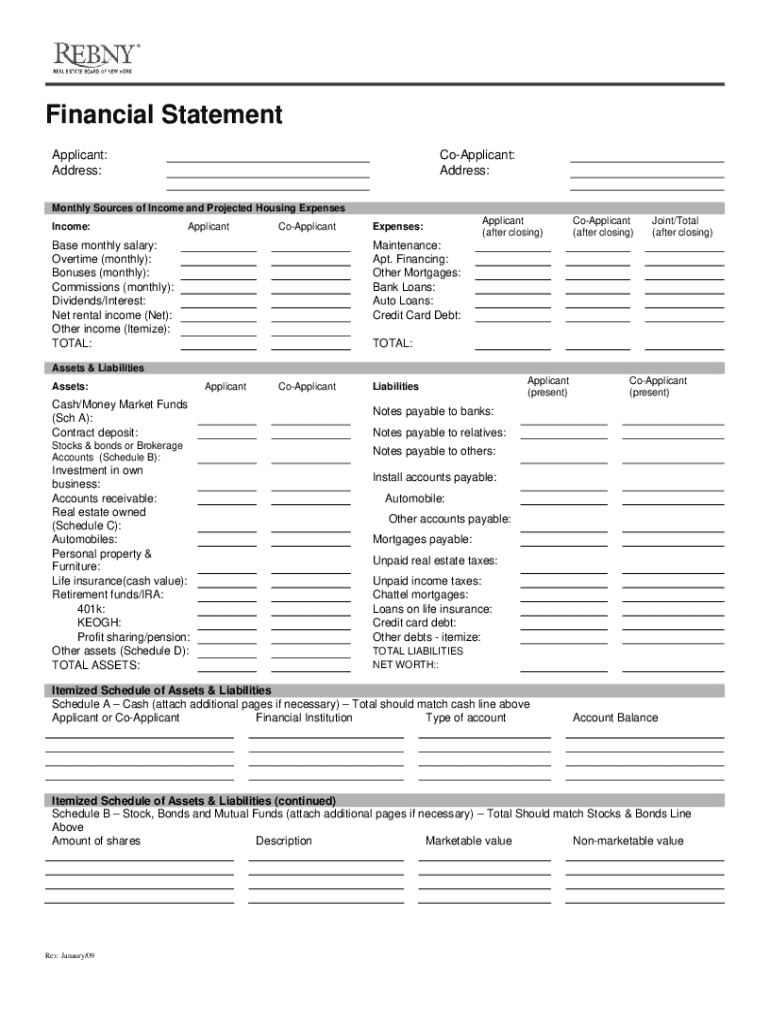 financial statement form financial statement form