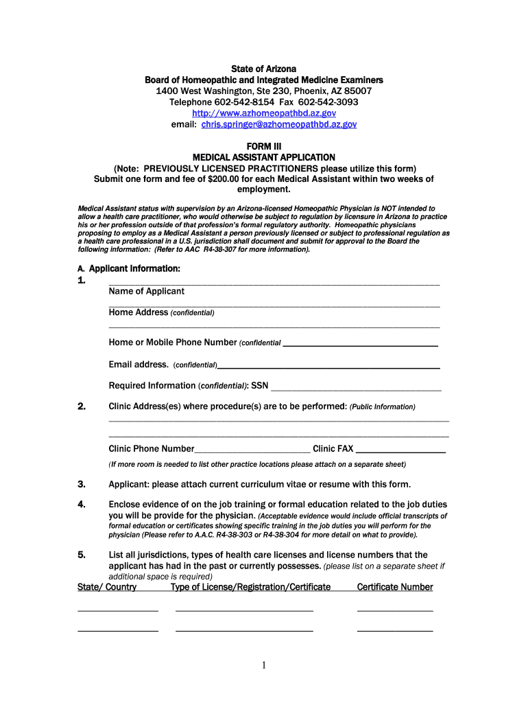 2010 AZ Form III Medical Assistant Application Fill Online Worksheets Library 2010 AZ Form III Medical Assistant Application Fill Online Worksheets Library