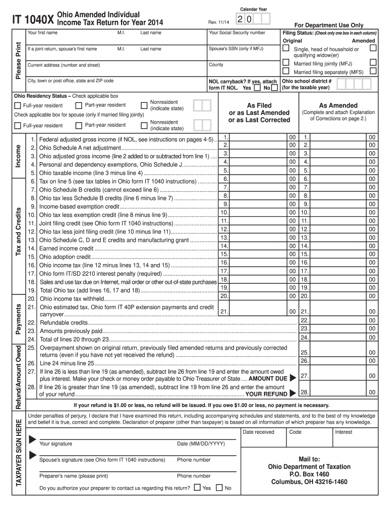 2014 2025 Form OH ODT IT 1040X Fill Online Printable Fillable Blank PdfFiller