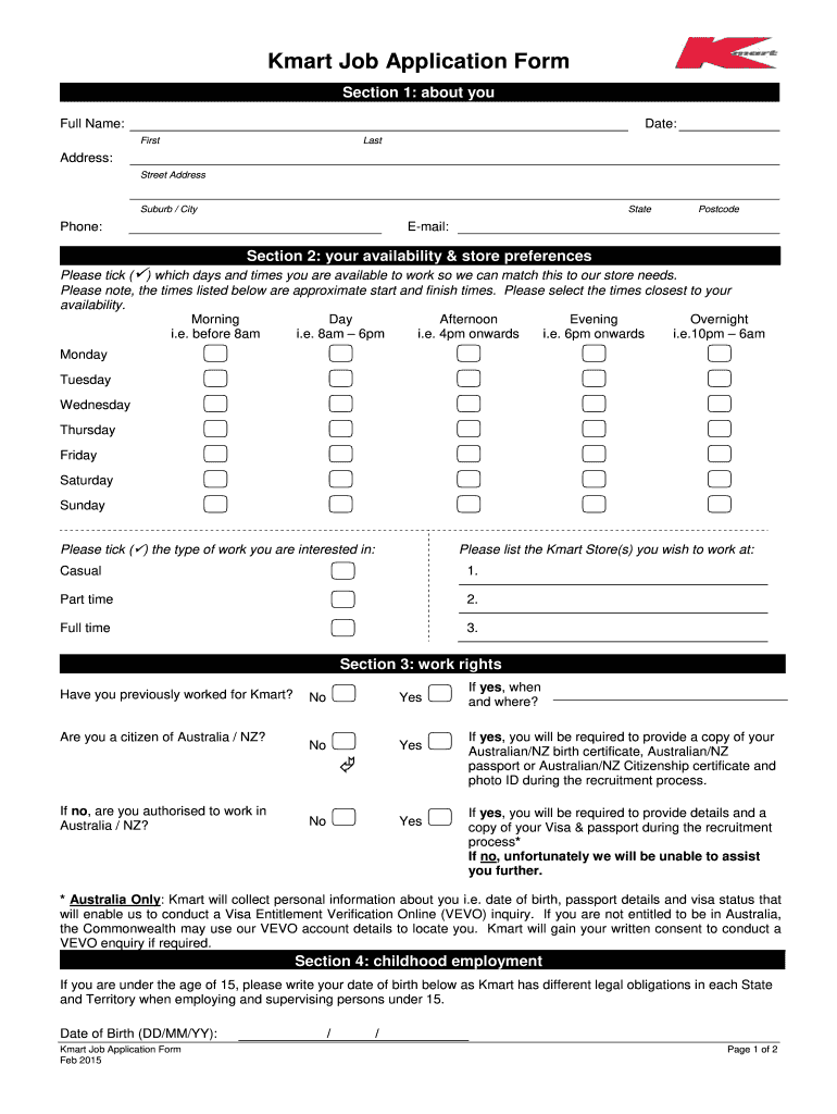 2015 2025 Form Kmart Job Application Fill Online Printable Fillable Blank PdfFiller