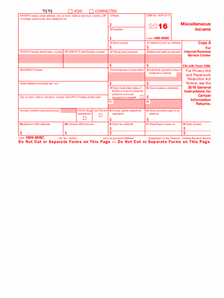 2016 Form IRS 1099 MISC Fill Online Printable Fillable Blank PdfFiller
