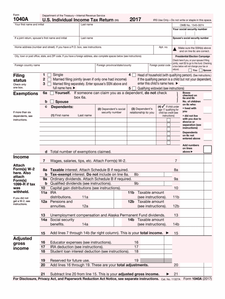 2017 2025 Form IRS 1040 A Fill Online Printable Fillable Blank PdfFiller