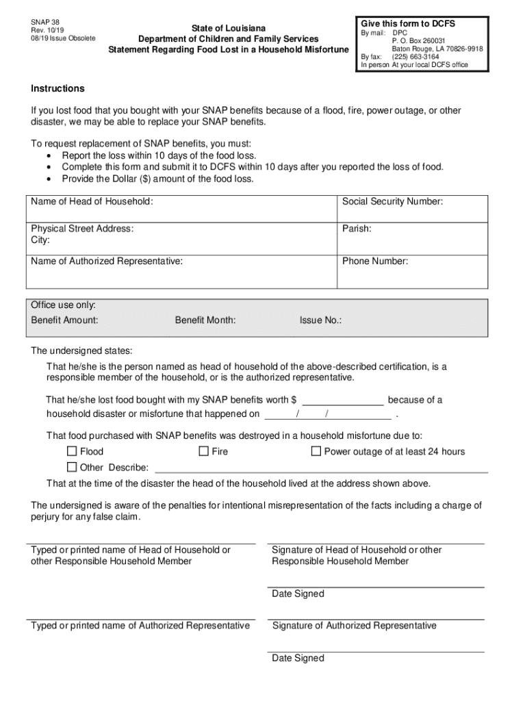 2019 2025 Form LA SNAP 38 Fill Online Printable Fillable Blank PdfFiller 2019 2025 Form LA SNAP 38 Fill Online Printable Fillable Blank PdfFiller