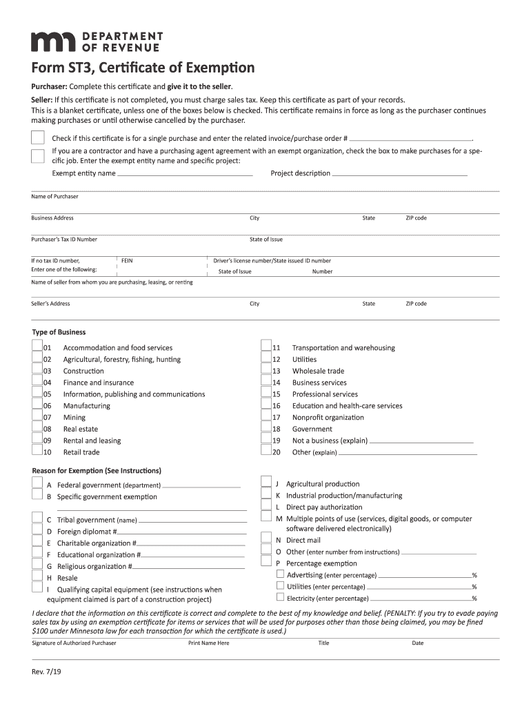 2019 2025 Form MN DoR ST3 Fill Online Printable Fillable Blank PdfFiller