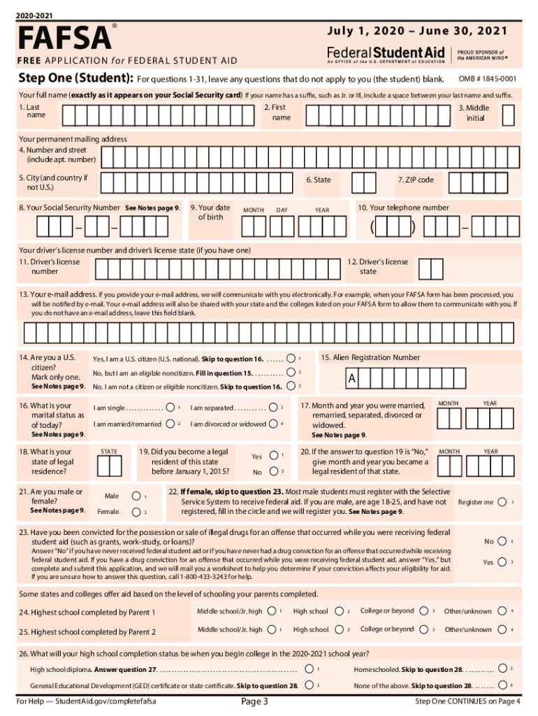 2020 2025 Form FAFSA Application Fill Online Printable Fillable Blank PdfFiller