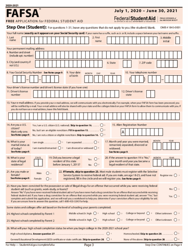 2020 2025 Form FAFSA Application Fill Online Printable Fillable Blank PdfFiller
