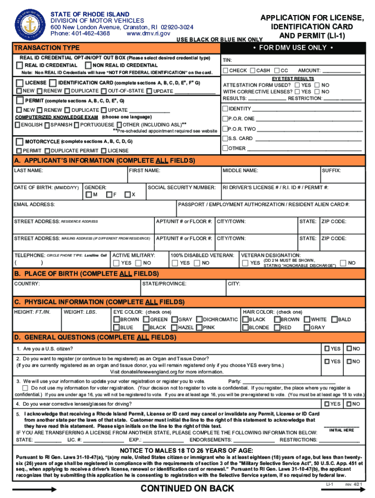 2021 2025 Form RI DMV LI 1 Fill Online Printable Fillable Blank PdfFiller 2021 2025 Form RI DMV LI 1 Fill Online Printable Fillable Blank PdfFiller