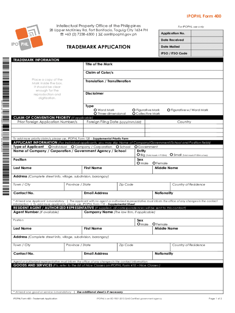 2021 2025 PH IPOPHL Form 400 Fill Online Printable Fillable Blank PdfFiller