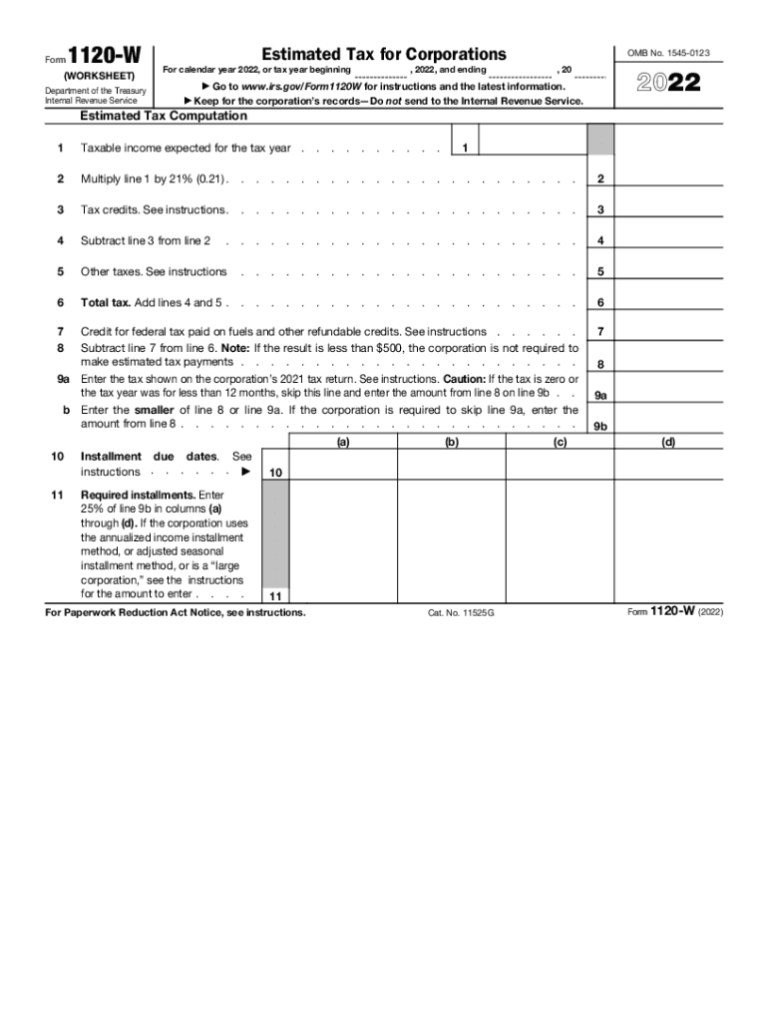 2022 2025 Form IRS 1120 W Fill Online Printable Fillable Blank PdfFiller