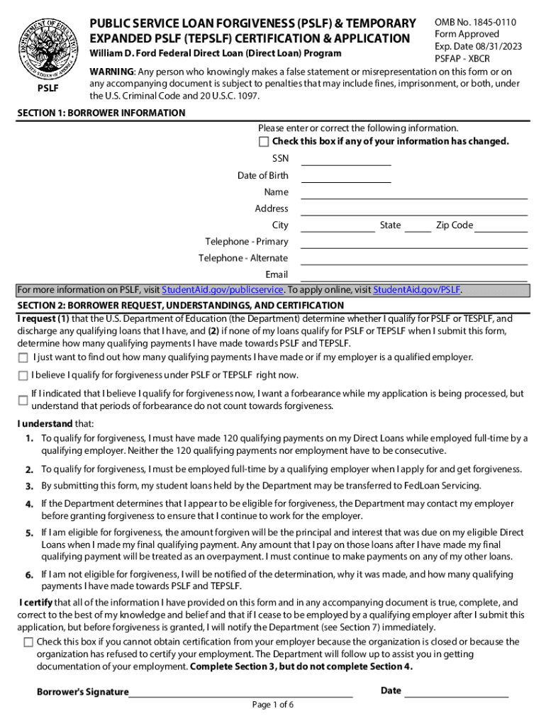 2022 2025 Form Public Service Loan Forgiveness Application Fill Online Printable Fillable Blank PdfFiller