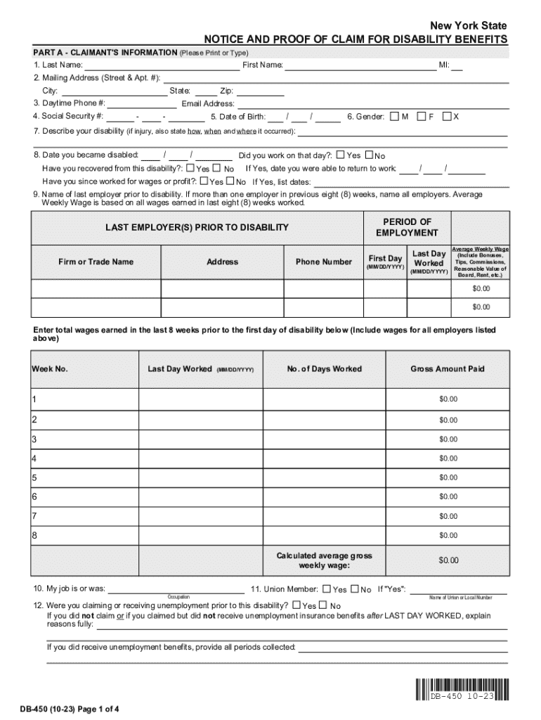 2023 2025 Form NY DB 450 Fill Online Printable Fillable Blank PdfFiller 2023 2025 Form NY DB 450 Fill Online Printable Fillable Blank PdfFiller