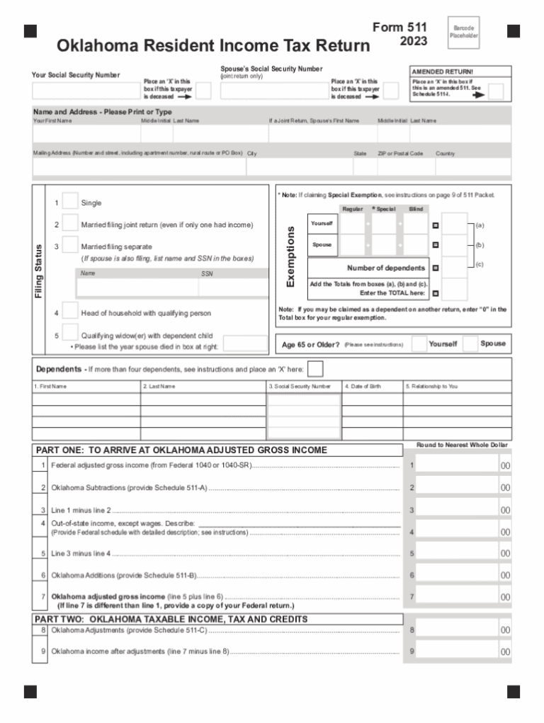 2023 2025 OK Form 511 Fill Online Printable Fillable Blank PdfFiller