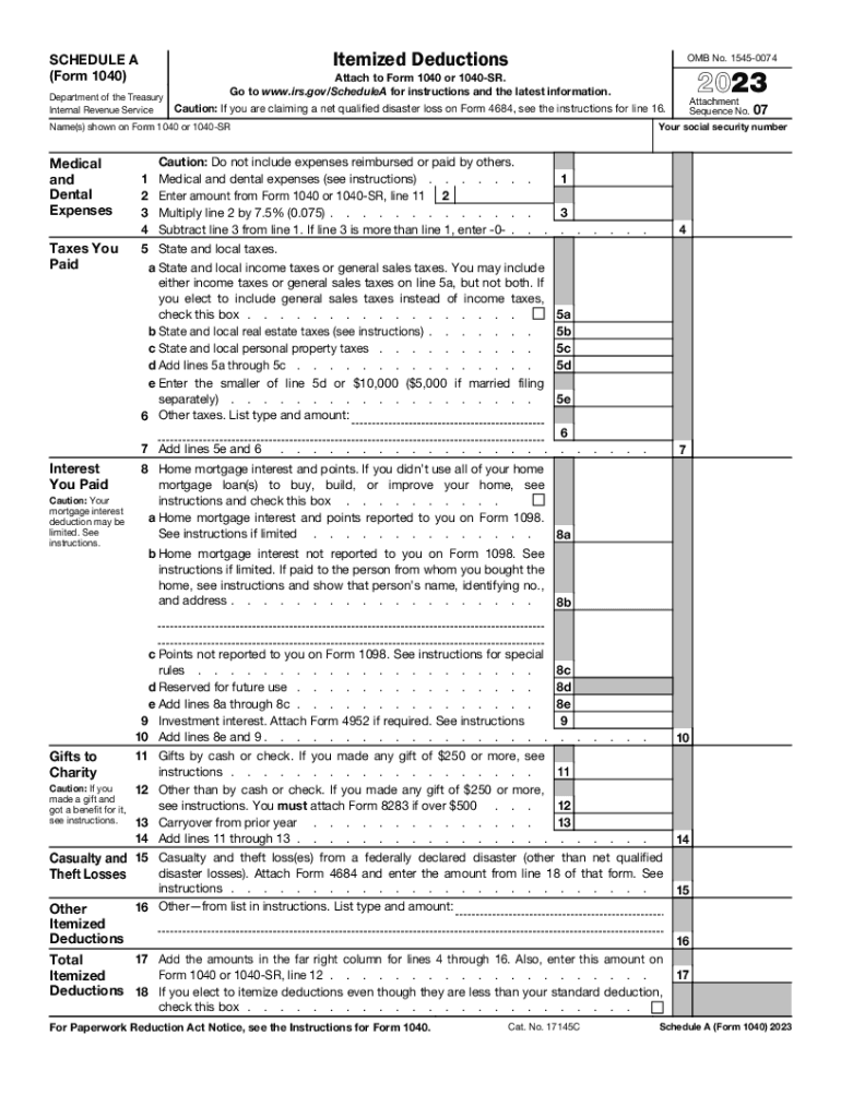2023 Form IRS 1040 Schedule A Fill Online Printable Fillable Worksheets Library