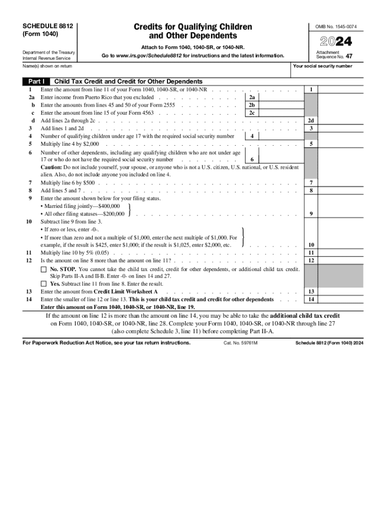 2024 Form IRS 1040 Schedule 8812 Fill Online Printable Fillable Blank PdfFiller