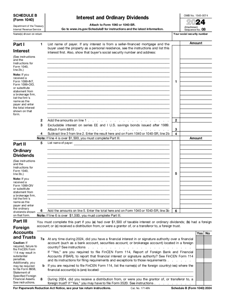 2024 Form IRS 1040 Schedule B Fill Online Printable Fillable Blank PdfFiller