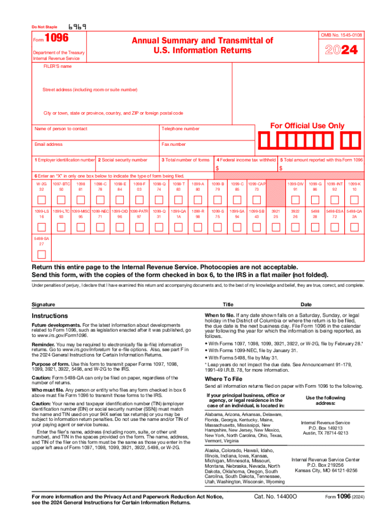 2024 Form IRS 1096 Fill Online Printable Fillable Blank PdfFiller 2024 Form IRS 1096 Fill Online Printable Fillable Blank PdfFiller