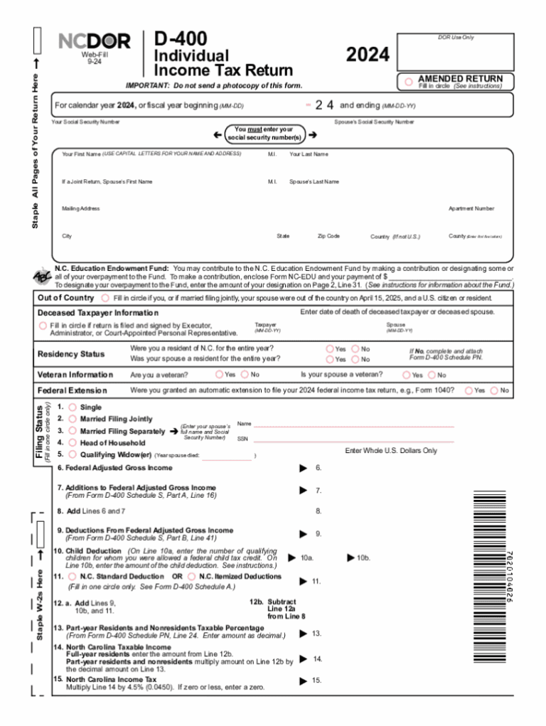 2024 Form NC DoR D 400 Fill Online Printable Fillable Blank PdfFiller