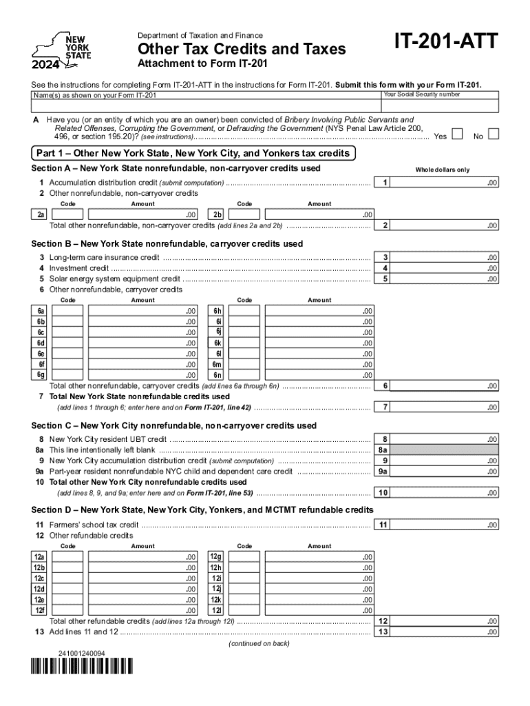 2024 Form NY DTF IT 201 ATT Fill Online Printable Fillable Blank PdfFiller