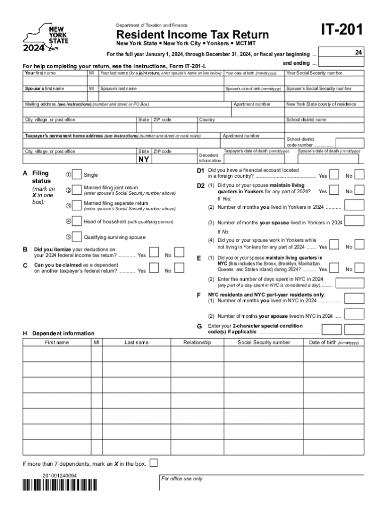 2024 Form NY DTF IT 201 Fill Online Printable Fillable Blank PdfFiller