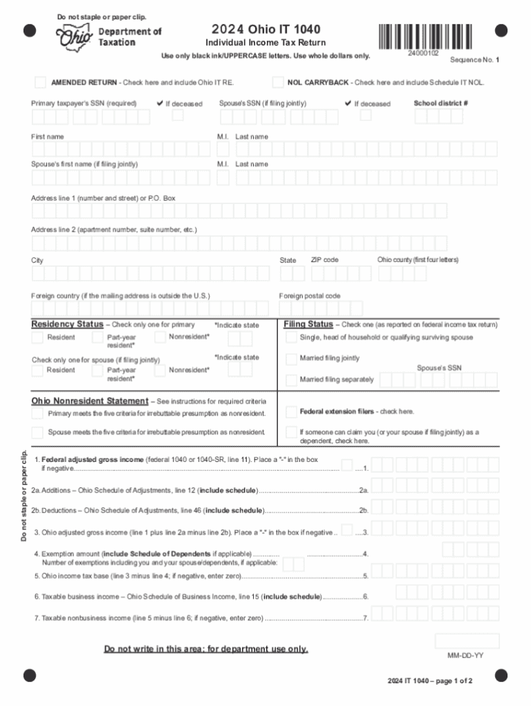 2024 Form OH IT 1040 Fill Online Printable Fillable Blank PdfFiller