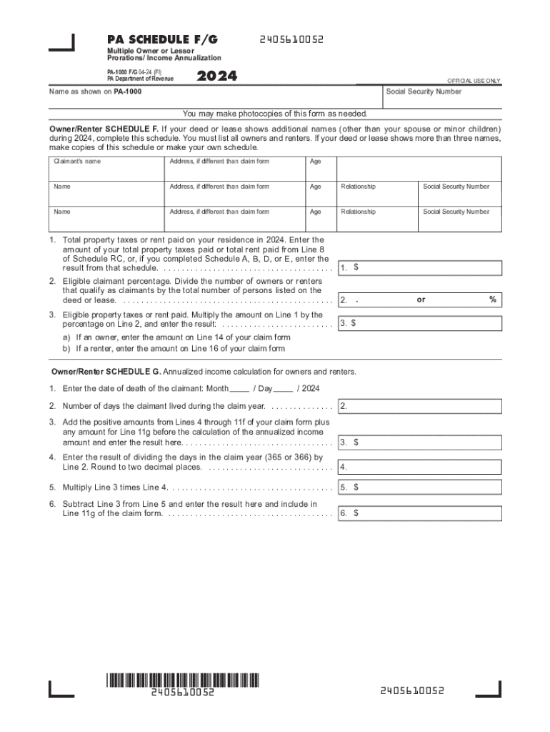 2024 Form PA DoR PA 1000 F G Fill Online Printable Fillable Blank PdfFiller