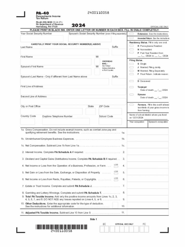 2024 Form PA DoR PA 40 Fill Online Printable Fillable Blank PdfFiller