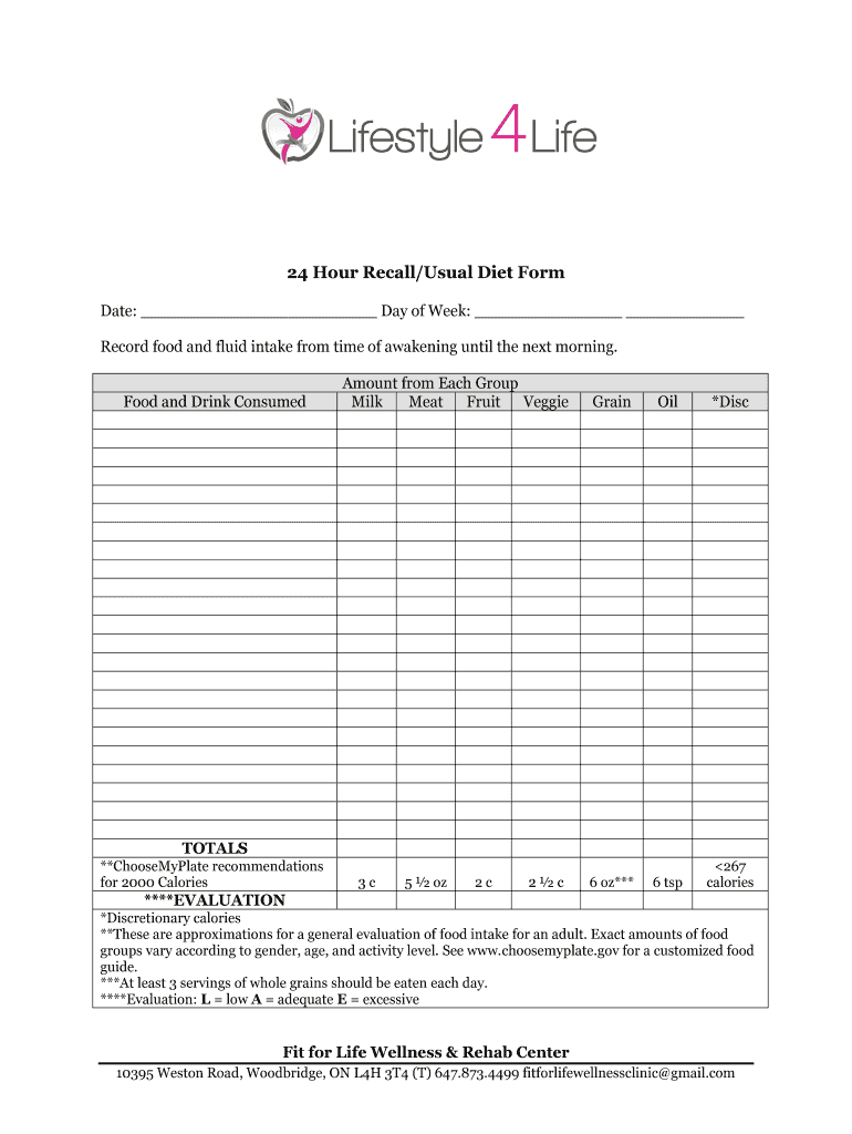 24 Hour Dietary Recall Sample Pdf Fill Out Sign Online DocHub