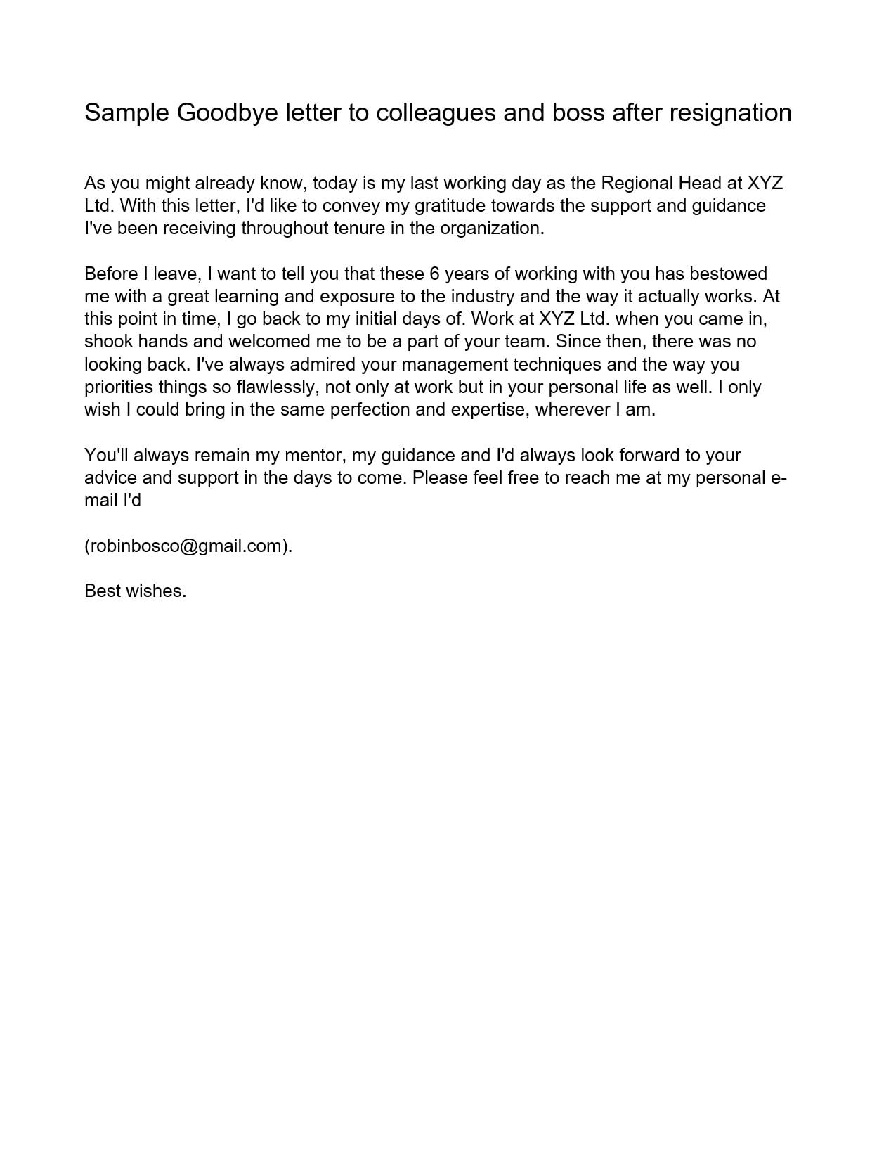 28 Perfect Farewell Letters to Boss Or Colleagues TemplateArchive