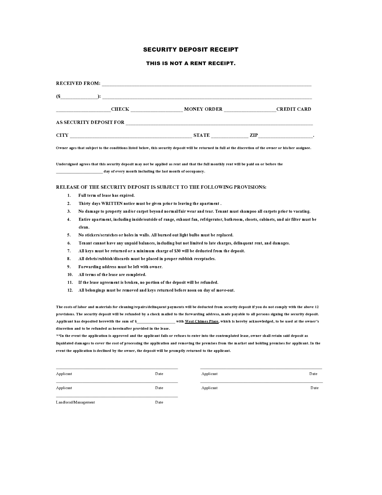 security deposit form