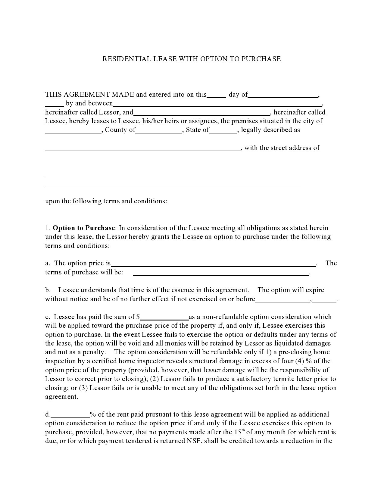 30 Free Rent To Own Contracts Templates TemplateLab
