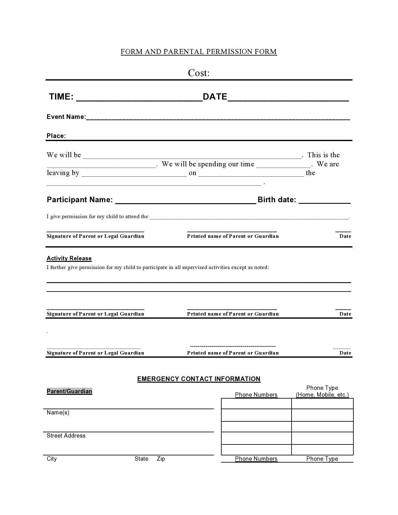 30 Permission Slip Templates Field Trip Scouts Generic 30 Permission Slip Templates Field Trip Scouts Generic