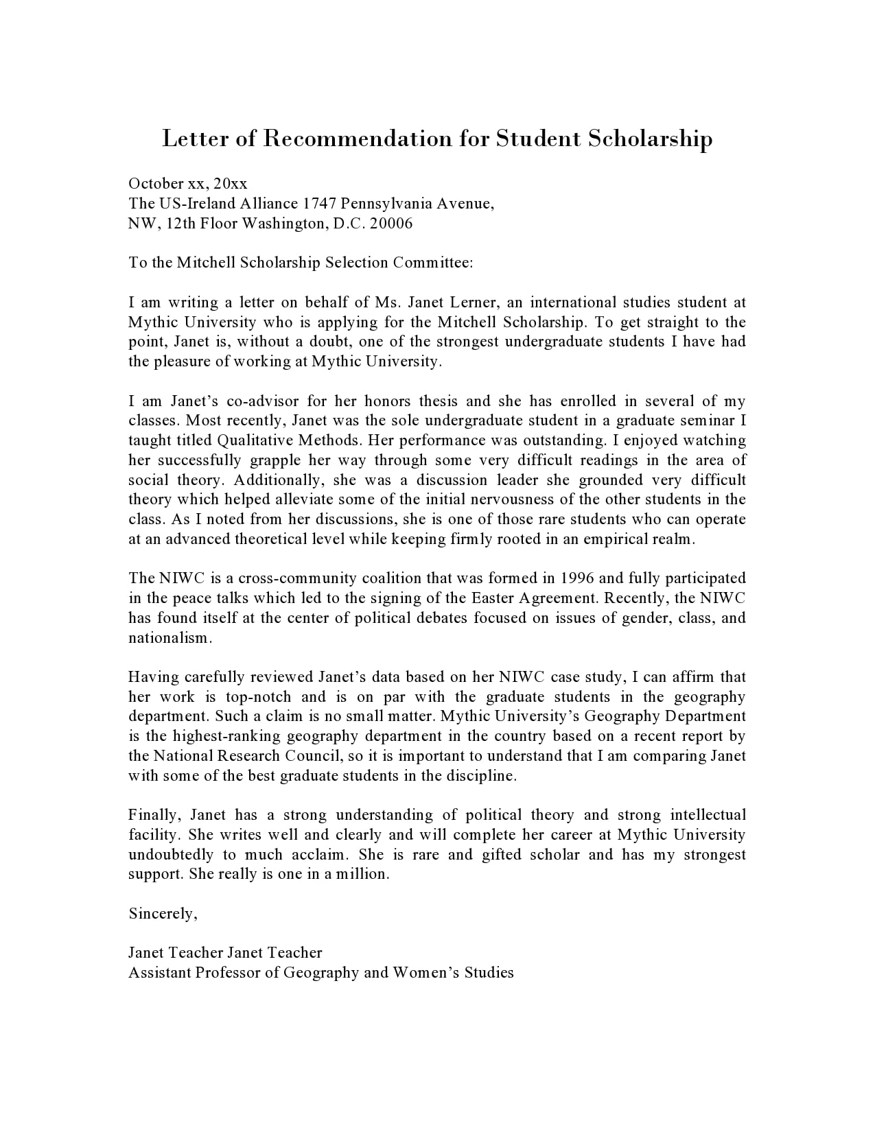 recommendation letter for scholarship