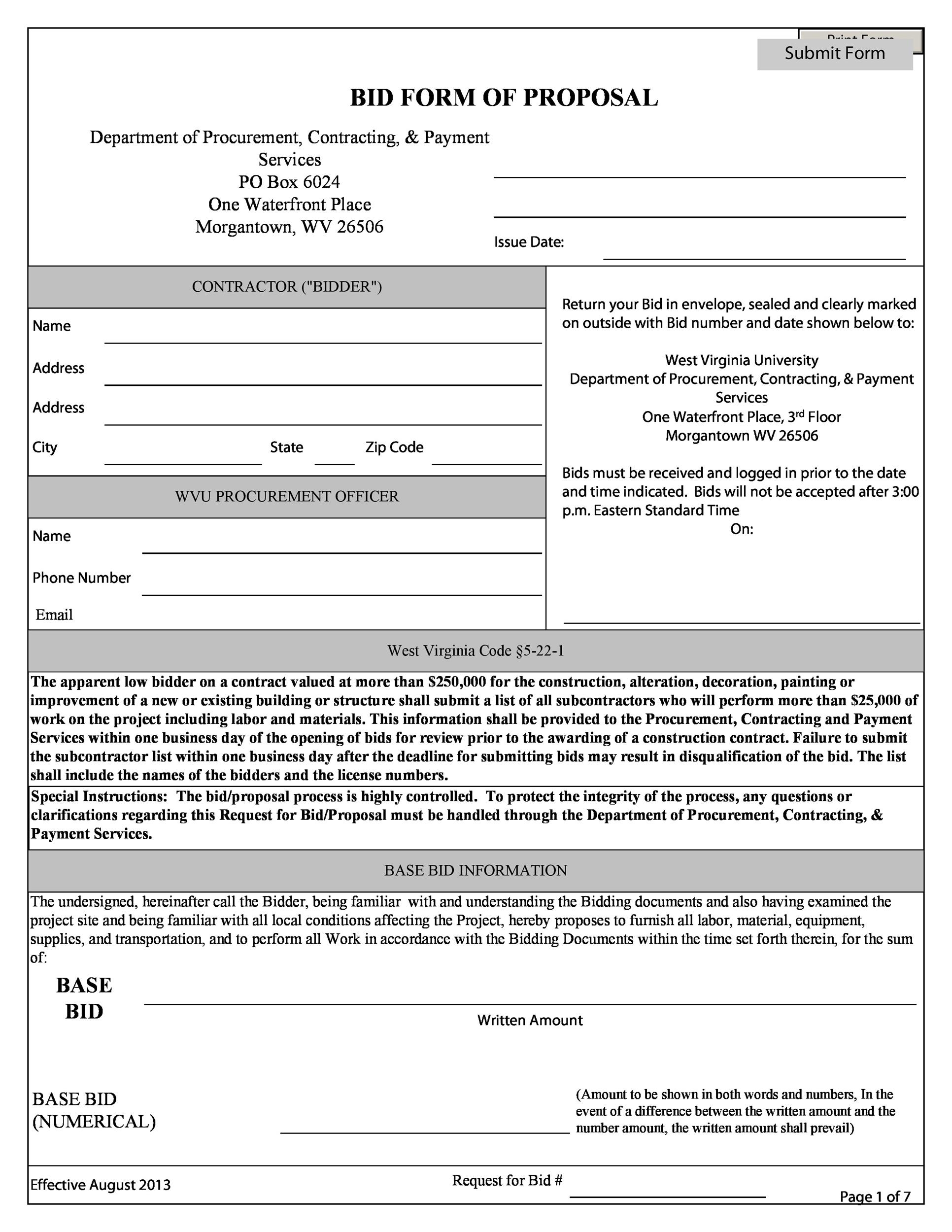 contractor bid form