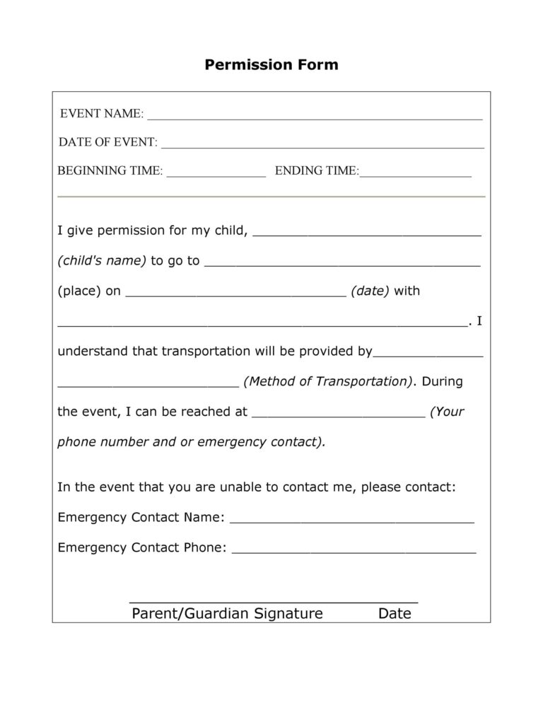 35 Permission Slip Templates Field Trip Forms