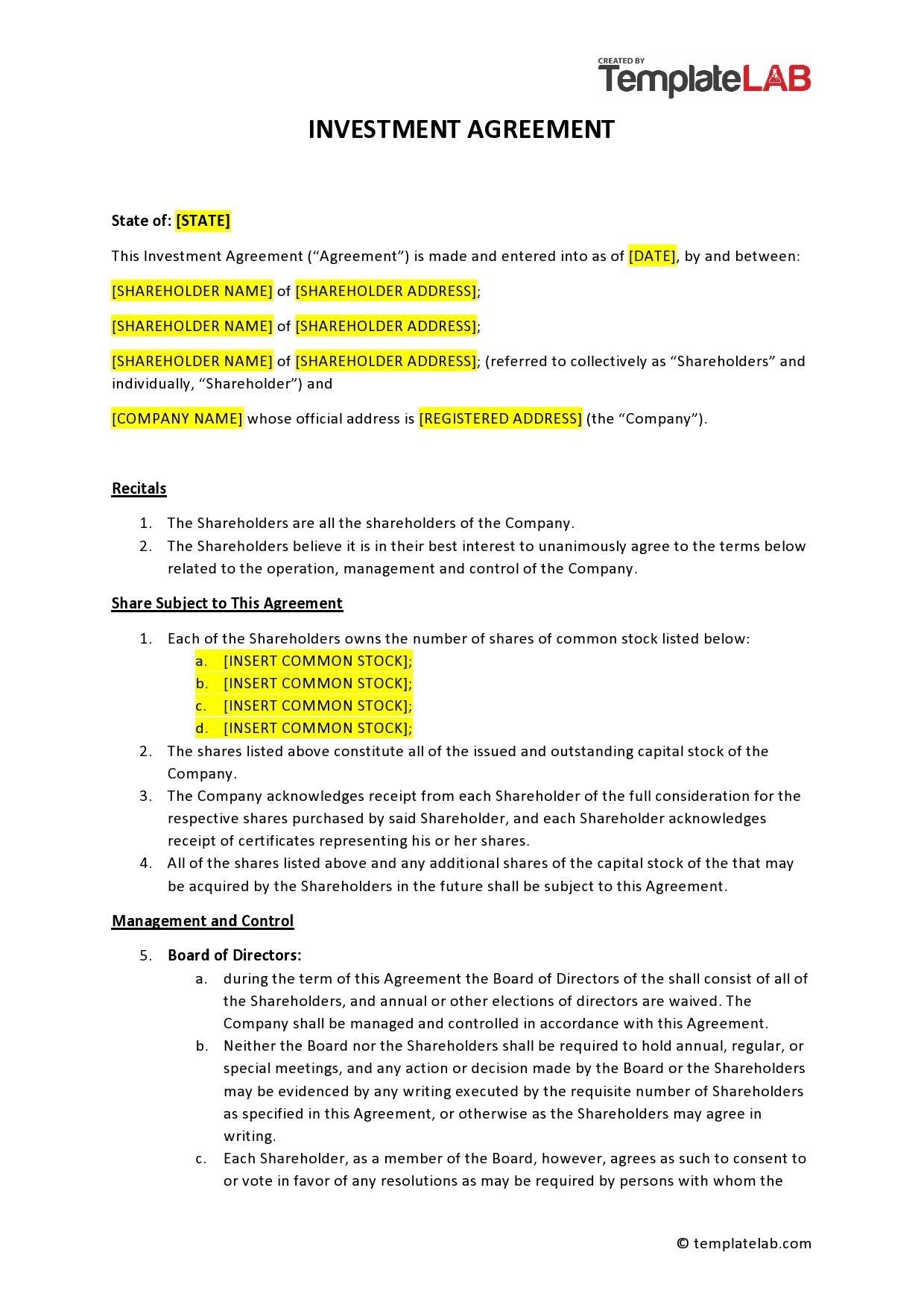 39 Professional Investment Contract Templates Free TemplateLab