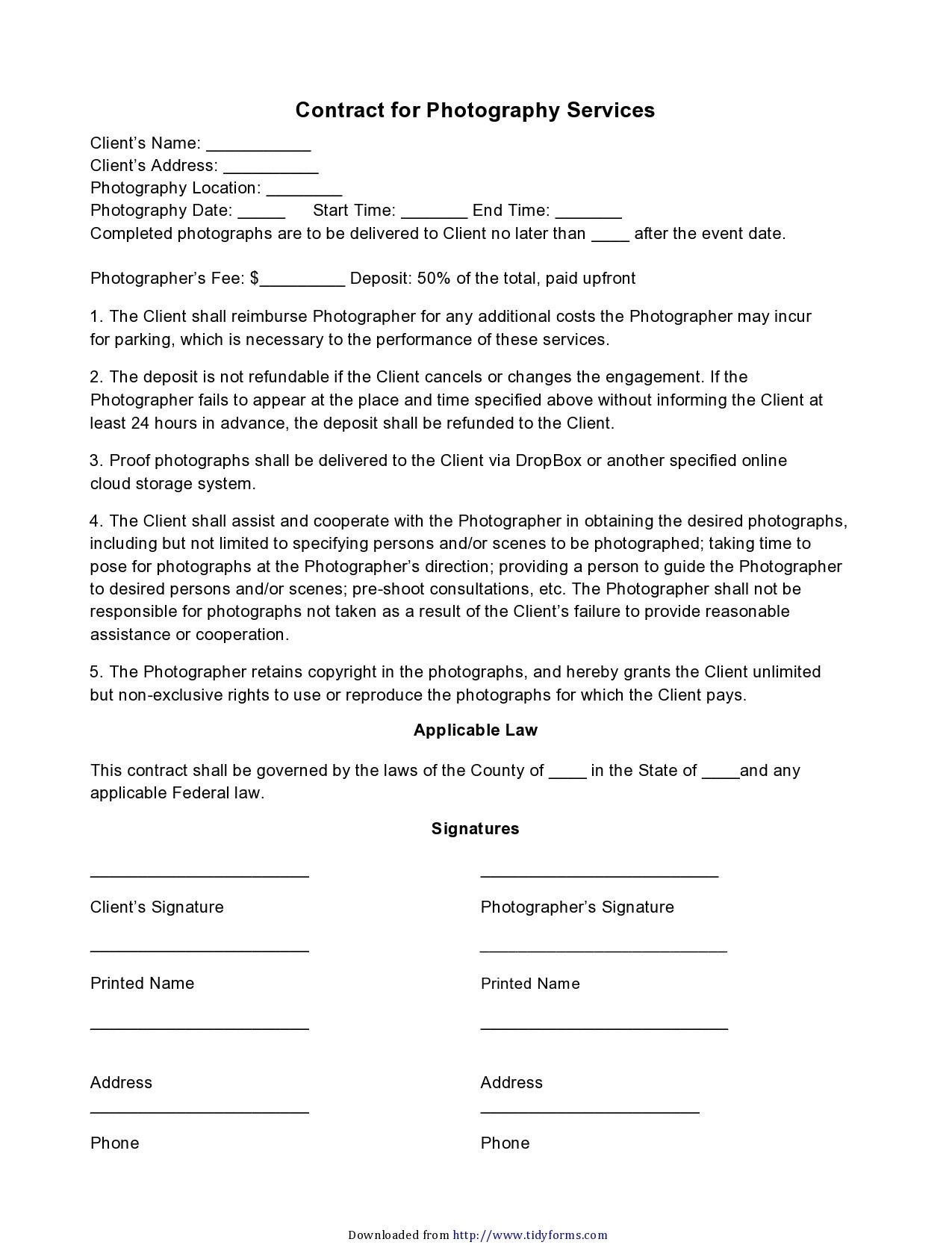 photography contract form