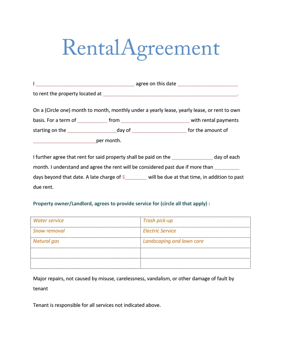 simple rental agreement form
