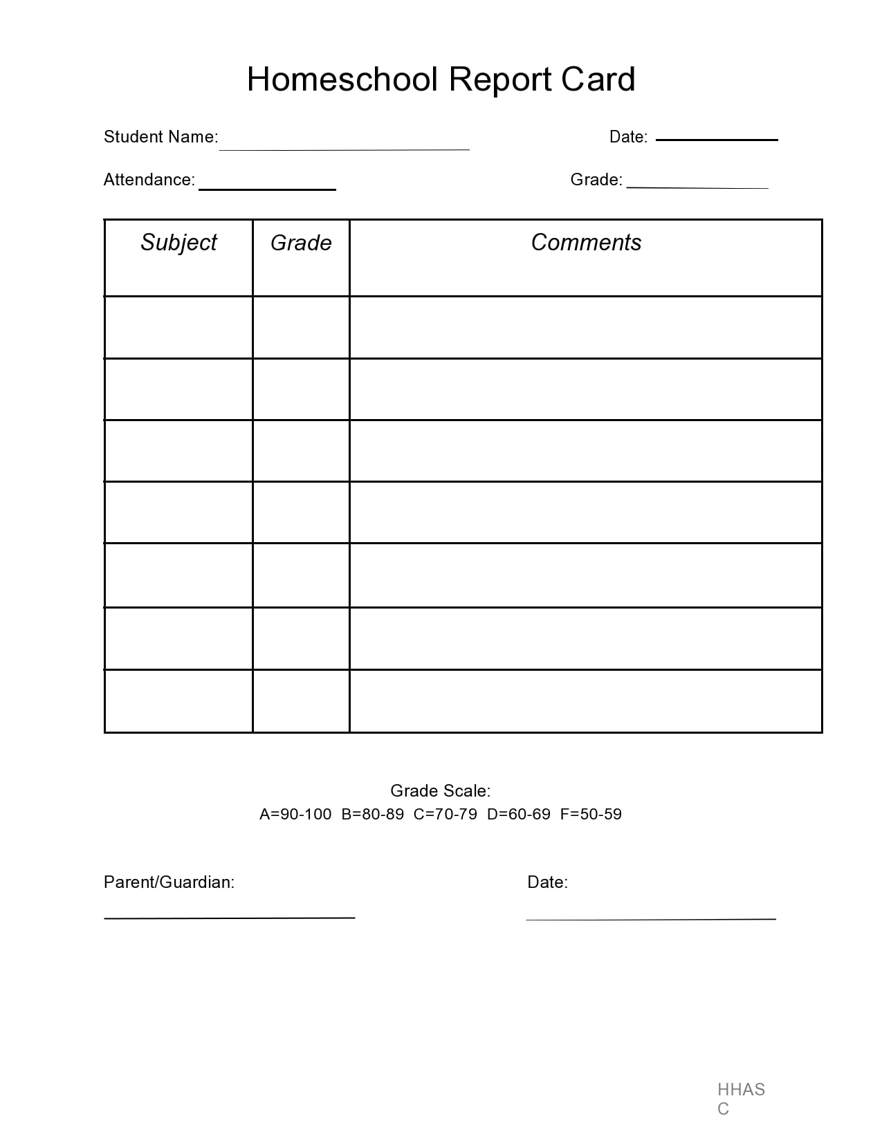 printable report card form