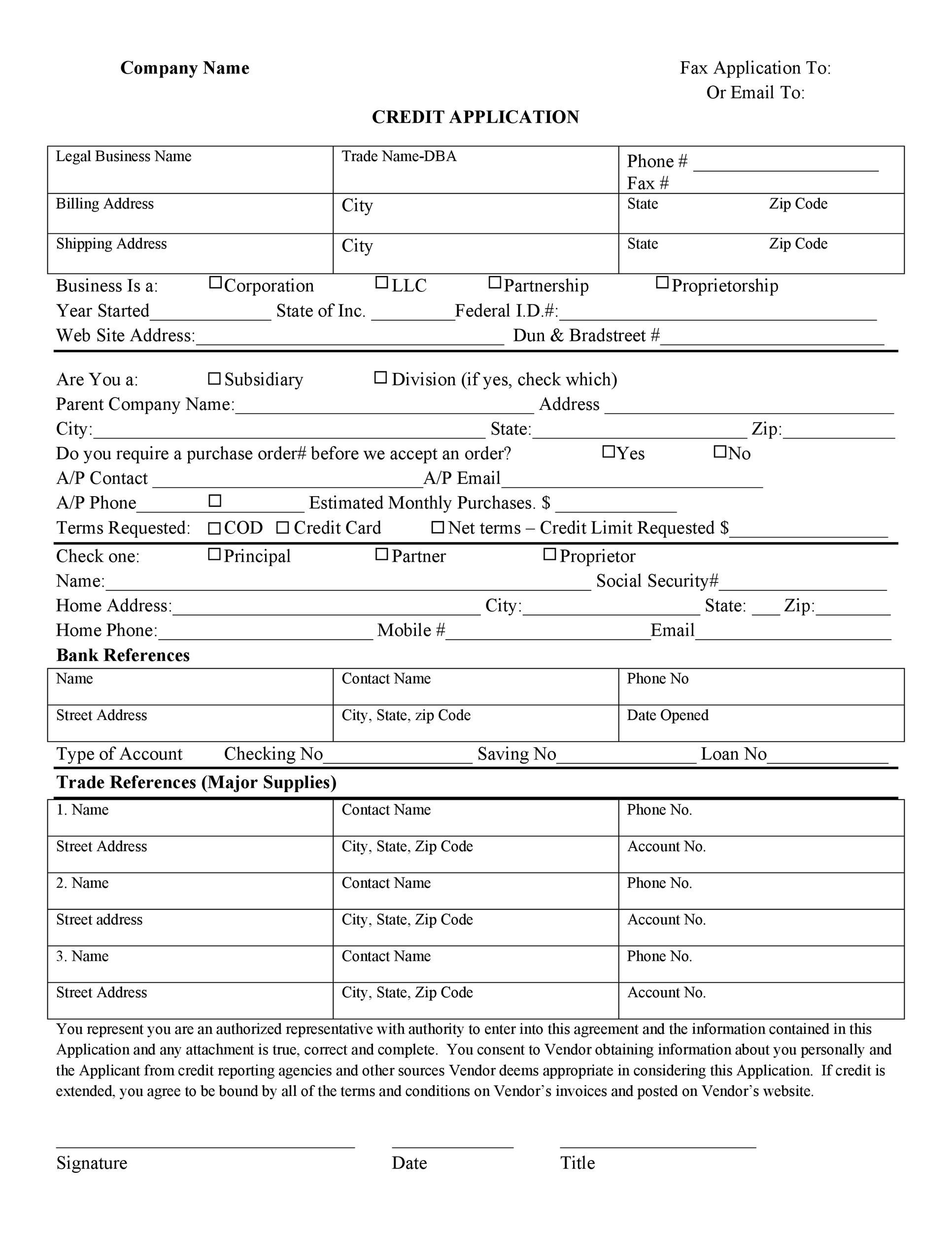 credit application form