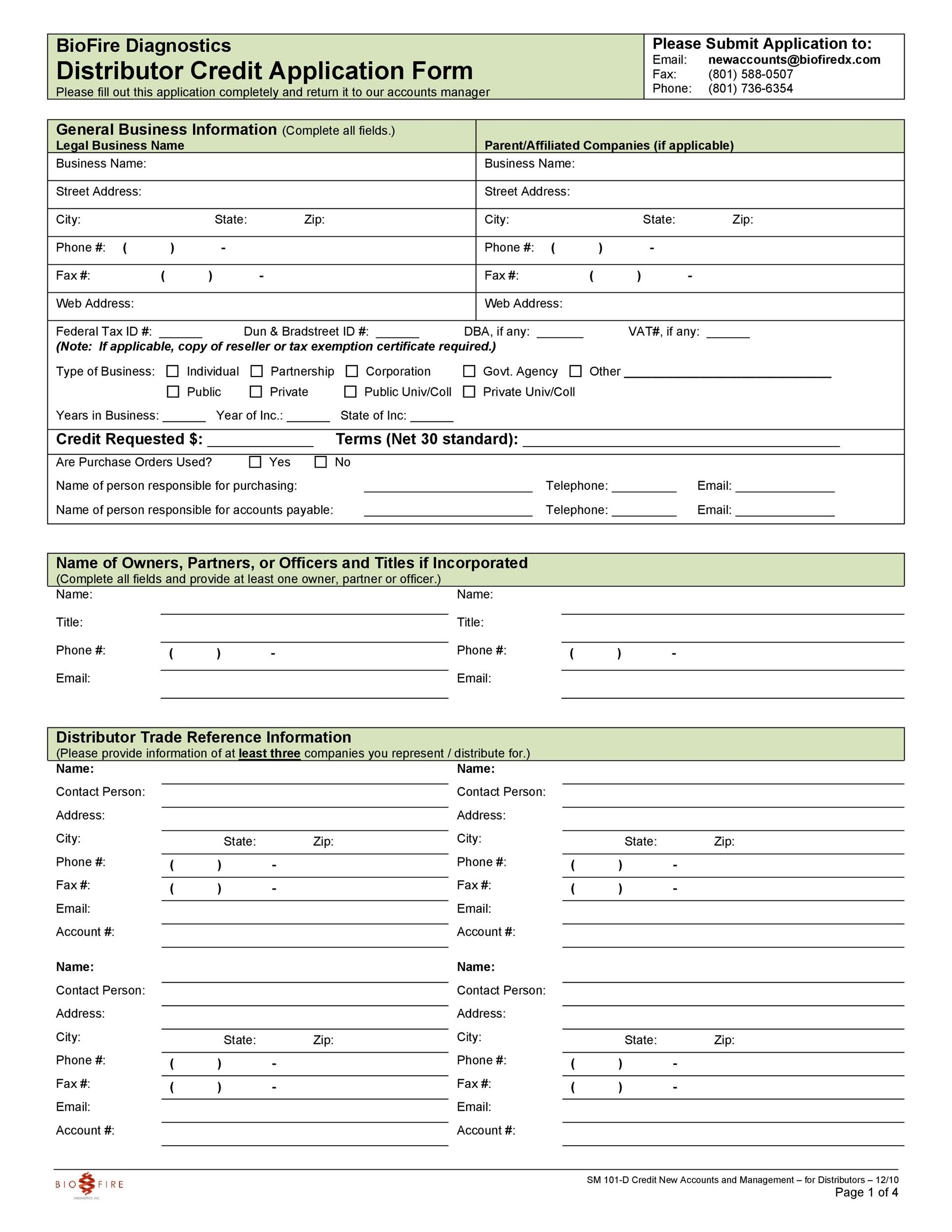 free printable business credit application form