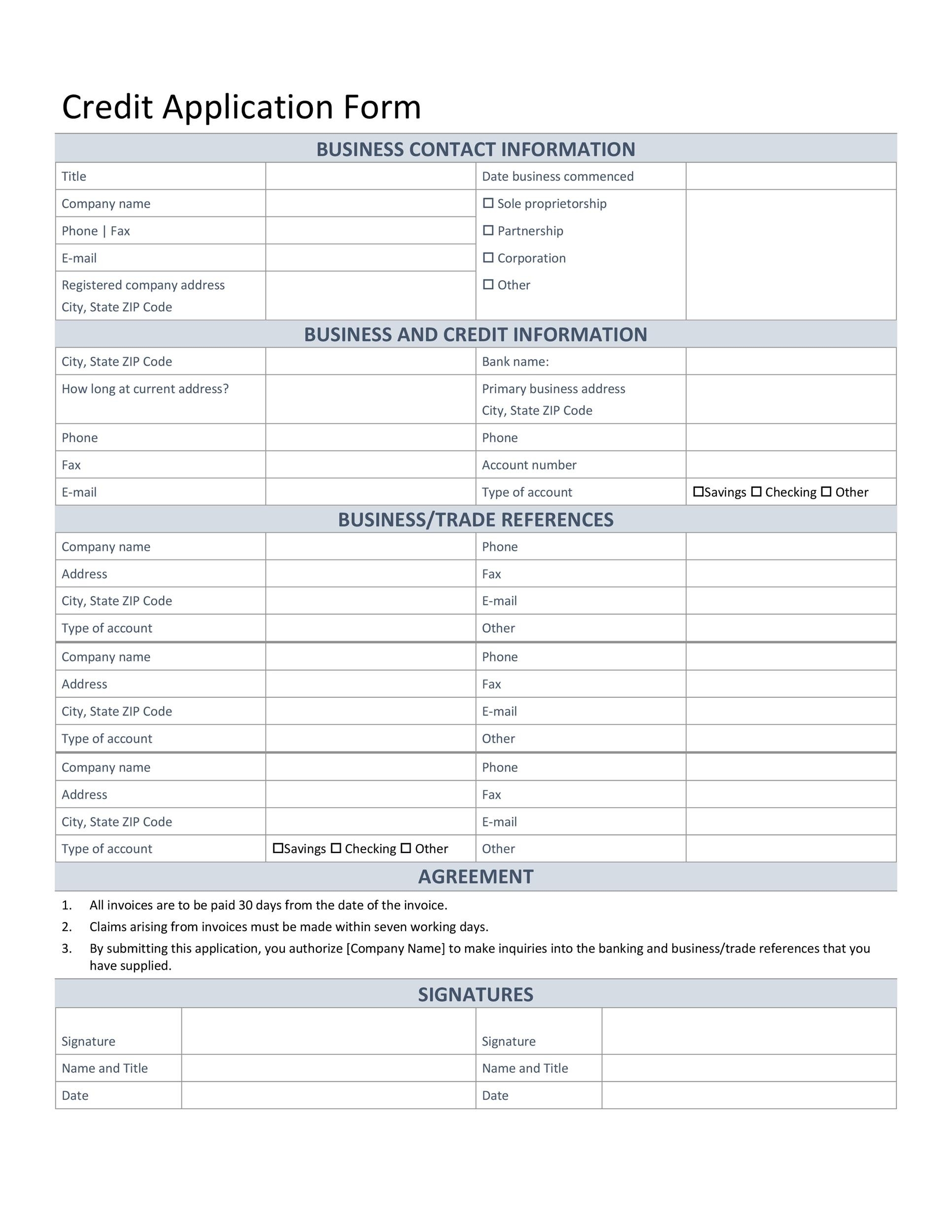 sample credit application form