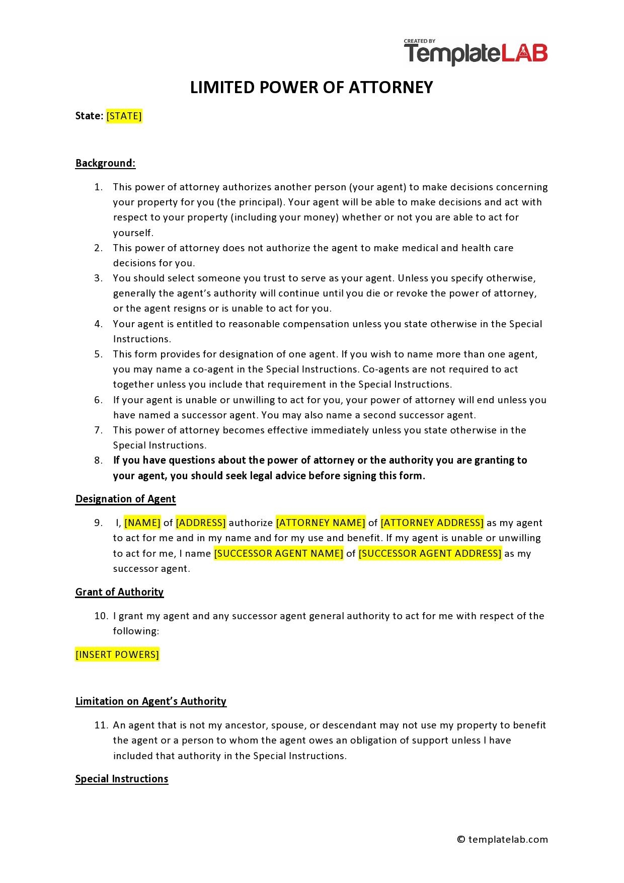 40 Free Limited Power Of Attorney Forms Special PoA 40 Free Limited Power Of Attorney Forms Special PoA