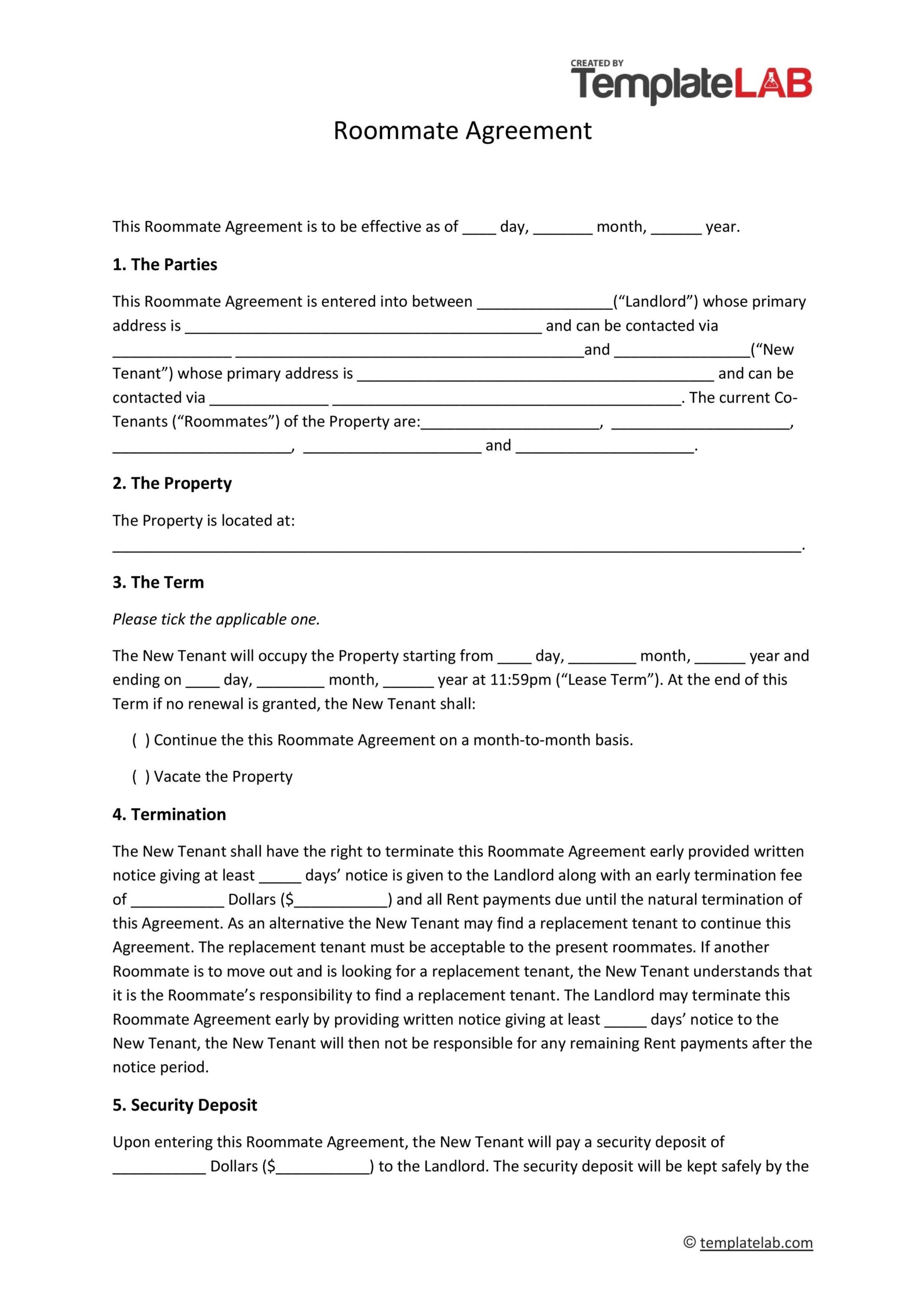 roommate agreement form