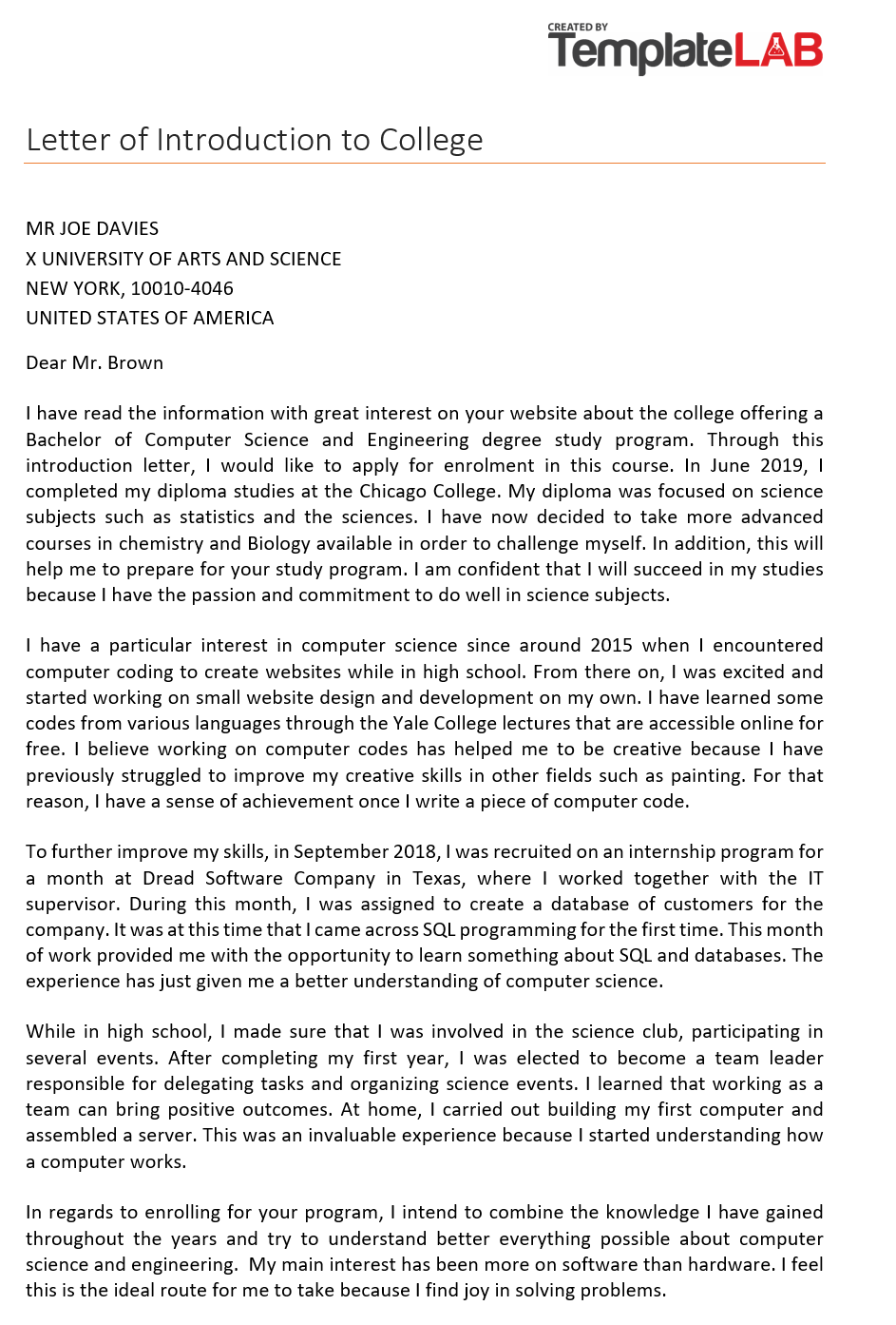 40 Letter Of Introduction Templates Examples